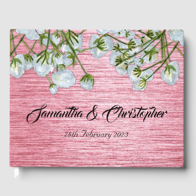 Libro De Visitas Boda moderno de rosas y rosas blancas metálicas (Anverso)