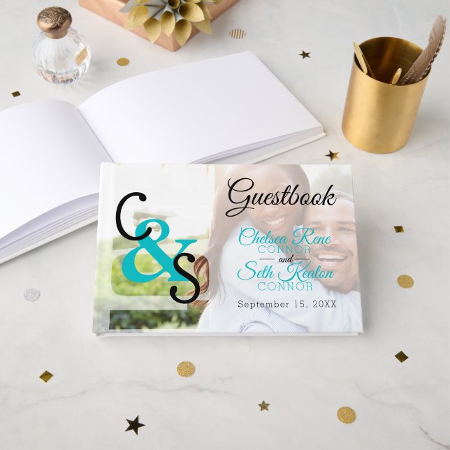 Libro De Visitas Boda moderno - Turquesa (Anverso Abierto)