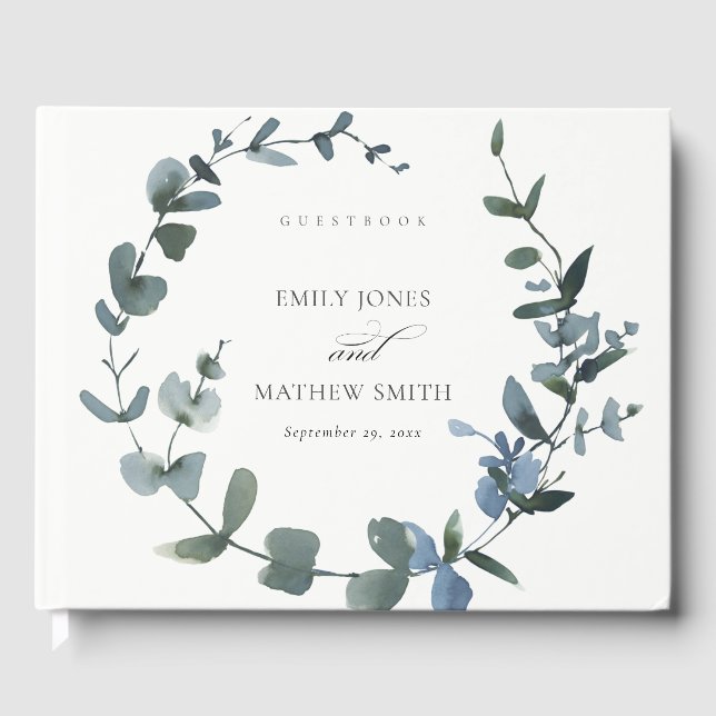 LIBRO DE VISITAS BODA MODERNO VERDE EUCALYPTUS FOLIAGE WATERCOLOR (Anverso)