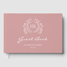 Boda Monograma Cresta Floral Rosa Polvoriento Vint