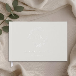 Libro De Visitas Boda Monograma de Foliaje Elegante Beige y Plata