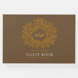 Libro De Visitas Boda monograma de hojas de naranja blanquecino oca