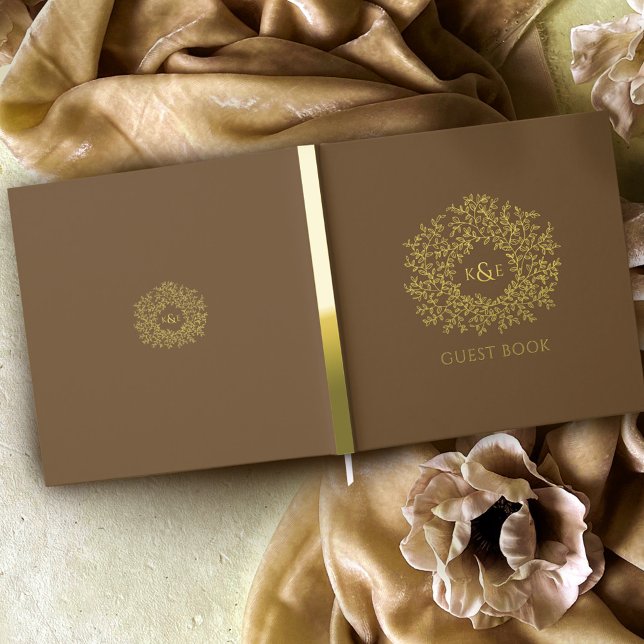 Libro De Visitas Boda monograma de hojas de oro marrón otoño (Subido por el creador)
