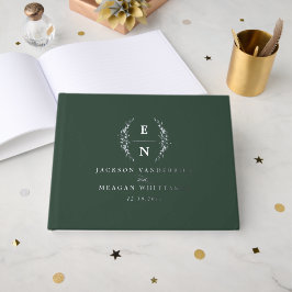 Libro De Visitas Boda Monograma de Iniciales Basadas en el Verde Fo