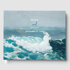 Libro De Visitas Boda Monograma de las olas oceánicas de la playa d