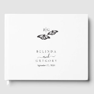Libro De Visitas Boda monograma de mariposa blanca minimalista