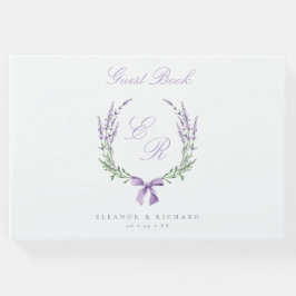 Libro De Visitas Boda Monograma de Wreath y Bow Lavender