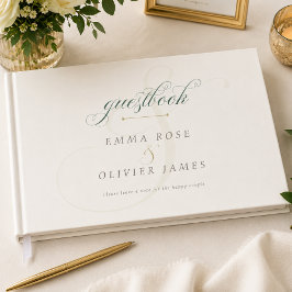 Libro De Visitas Boda Monograma Dorado Verde Esmeralda Elegante