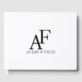 Libro De Visitas Boda Monograma Invitado elegante negro y blanco