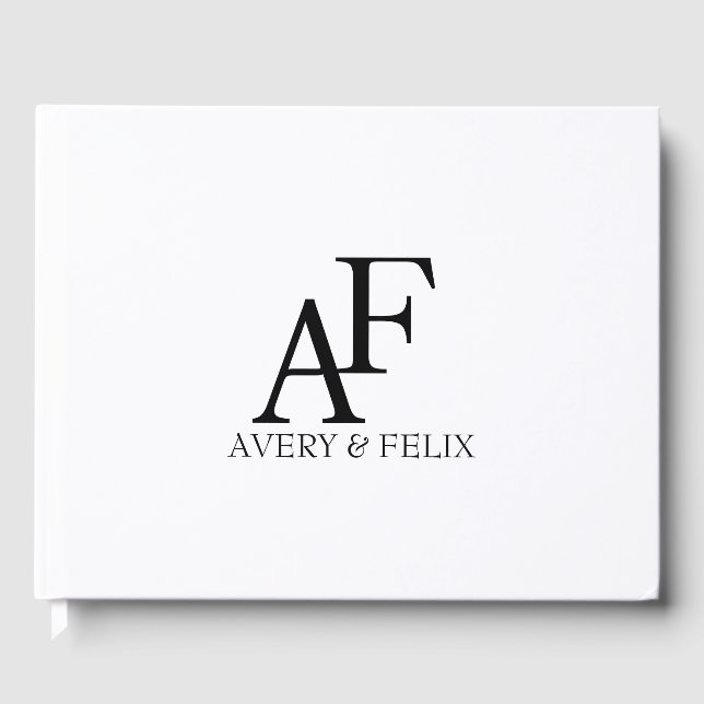 Libro De Visitas Boda Monograma Invitado elegante negro y blanco (Anverso)