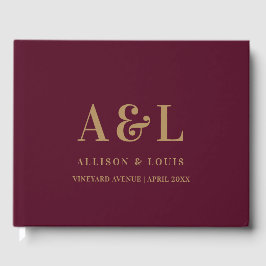 Libro De Visitas Boda Monograma Minimalista Burgundy Gold