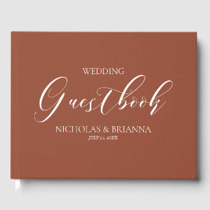 Libro De Visitas Boda Monograma Naranja Quemado de Boho Terracotta