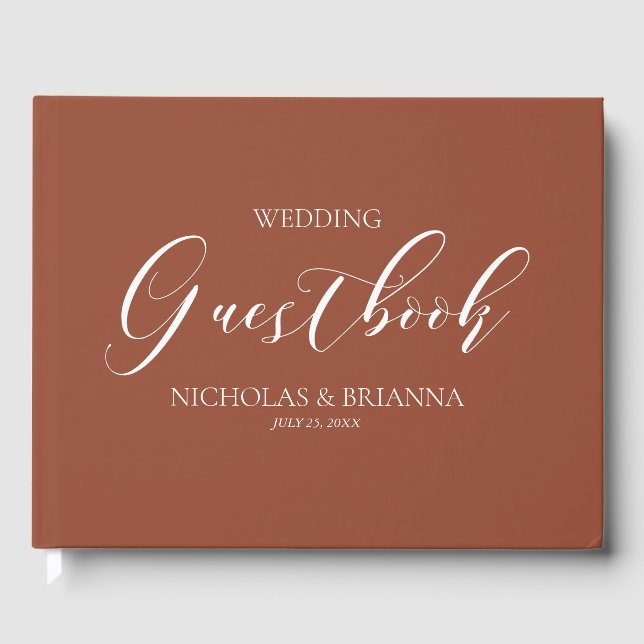 Libro De Visitas Boda Monograma Naranja Quemado de Boho Terracotta (Anverso)