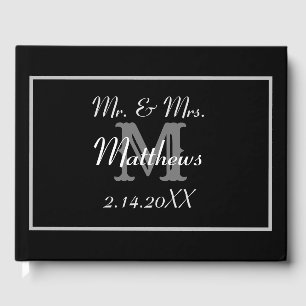 Libro De Visitas Boda Monograma Negro Novia Novio Fecha