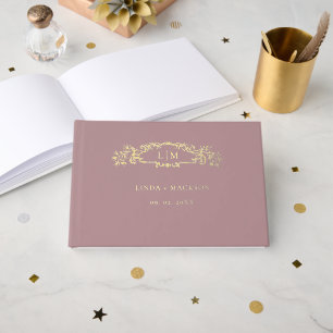 Libro De Visitas Boda monograma Rosa escudo botánico
