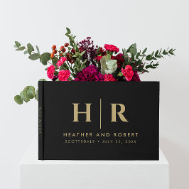 Libro De Visitas Boda Monograma Simple Clásico Mínimo Oro Negro