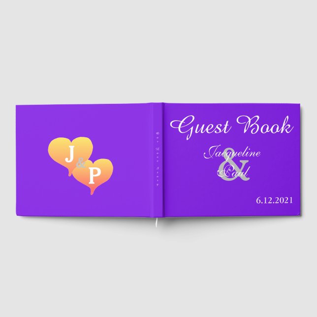 Libro De Visitas Boda Monogramado Violet Sunset Hearts (Lleno)