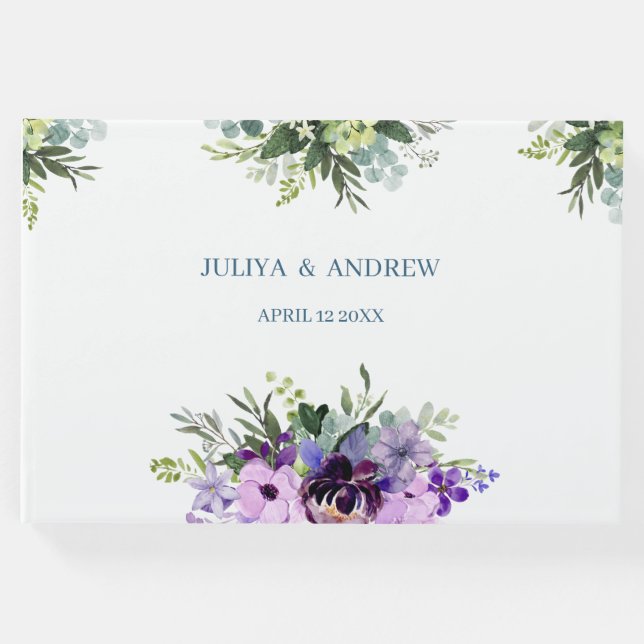 Libro De Visitas Boda morado floral (Anverso)
