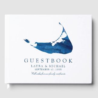 Libro De Visitas Boda Nantucket Map de la Marina Blue Watercolor