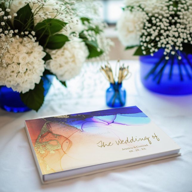 Libro De Visitas Boda Naranja azul vibrante (Vibrant Blue Orange Wedding Guest Book.)