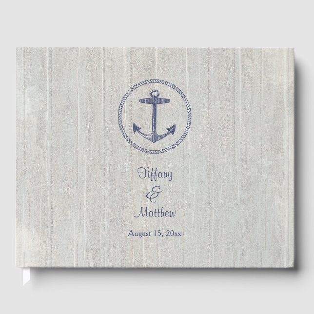 Libro De Visitas Boda Nautical Weathered Wood Personalizada (Anverso)