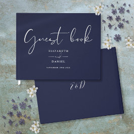 Libro De Visitas Boda Navy Blue Elegant Script