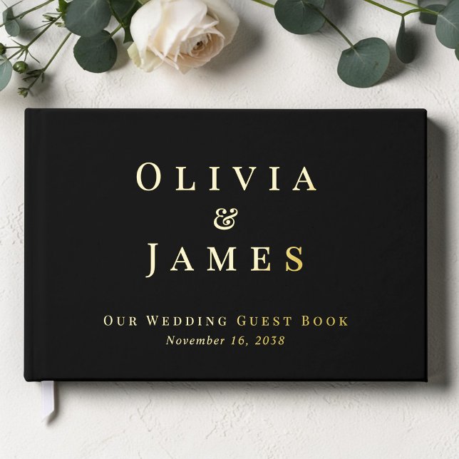 Libro De Visitas Boda Negra Elegante (Elegant Black Wedding Foil Guest Book)