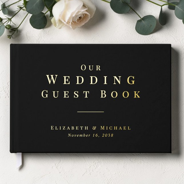 Libro De Visitas Boda Negra Minimalista (Minimalist Taupe Wedding Foil Guest Book)