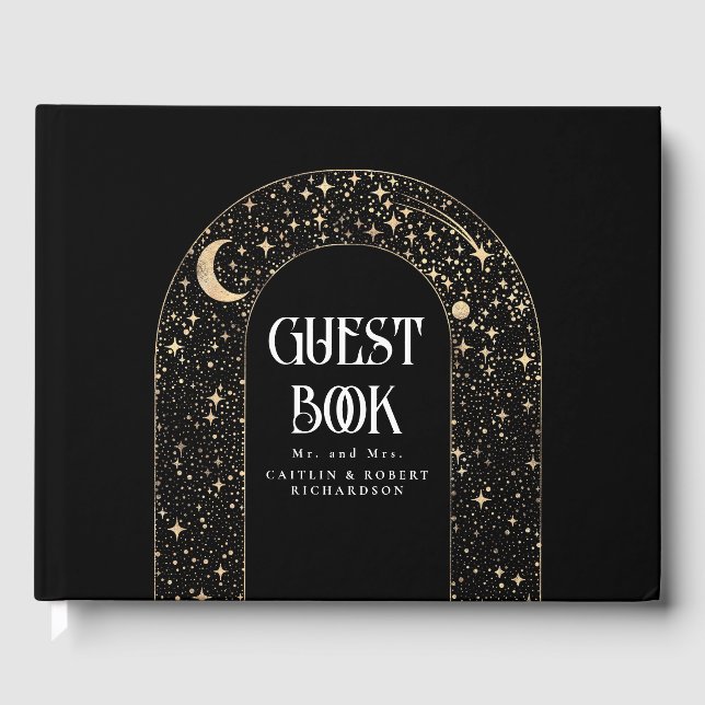 Libro De Visitas Boda negro celestial de Night Sky Stars (Anverso)