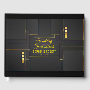 Libro De Visitas Boda negro de lujo dorado superpuesto
