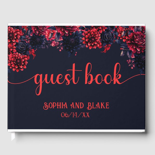 Libro De Visitas Boda negro y rojo gótico floral oscuro (Anverso)