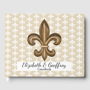 Libro De Visitas Boda Nola Gold & White French Fleur De Lis