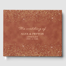 Libro De Visitas Boda Novia Novio Glitter Oro Terracota