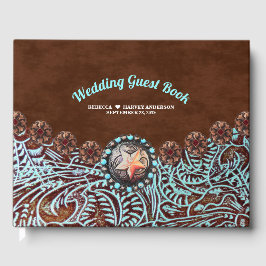 Libro De Visitas boda occidental del país de vaquero marrón turques