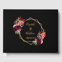 Boda oro negro geométrico borgoña floral