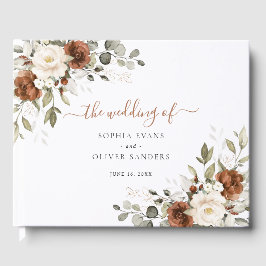 Libro De Visitas Boda Otoño Floral Herrumbre Marfil Crema Verdor
