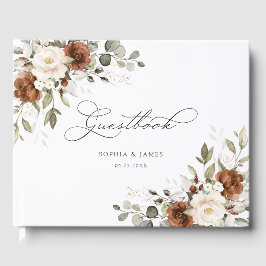 Libro De Visitas Boda Otoño Floral Herrumbre Marfil Crema Verdor