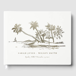 Libro De Visitas Boda Palm Tree Sketch Pale Gold