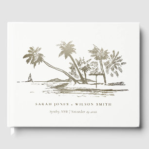 Libro De Visitas Boda Palm Tree Sketch Pale Gold