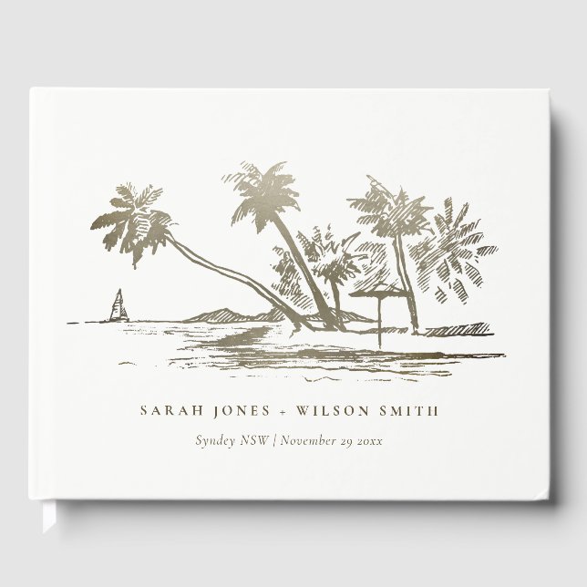 Libro De Visitas Boda Palm Tree Sketch Pale Gold (Anverso)
