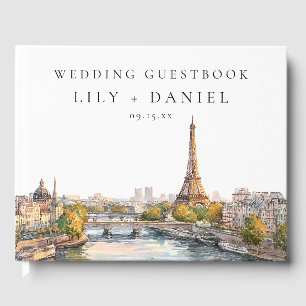 Libro De Visitas Boda París Francia Acuarela Romántica