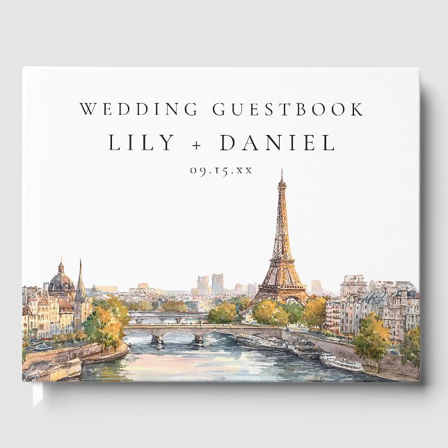 Libro De Visitas Boda París Francia Acuarela Romántica (Anverso)