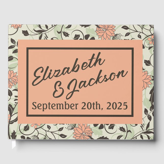 Libro De Visitas Boda Peach, Green y Brown Chintz (Anverso)