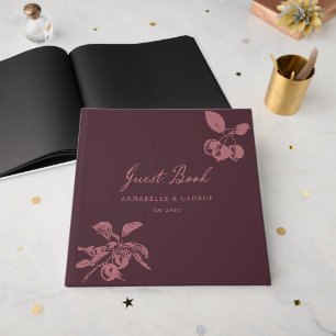 Libro De Visitas Boda Personalizada Burgundy Vintage Floral Fruta