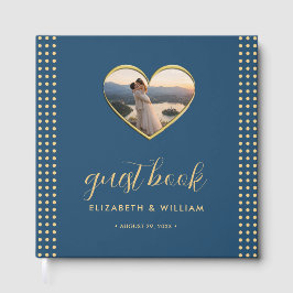 Libro De Visitas Boda personalizada de lunares dorados y azules