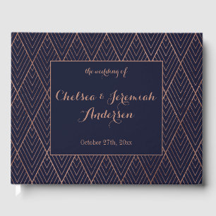 Libro De Visitas Boda personalizada de oro de la marina Art Deco