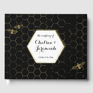 Libro De Visitas Boda personalizada del patrón oro negro de Abeja
