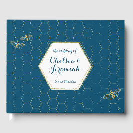 Libro De Visitas Boda personalizada del patrón oro Verde azulado de