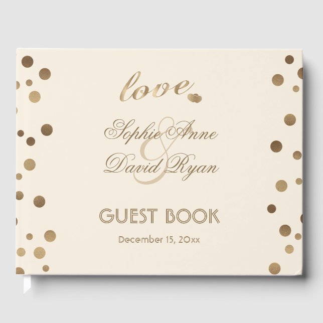Libro De Visitas Boda personalizada Gold Confetti Champagne (Anverso)