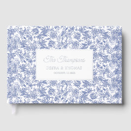 Libro De Visitas Boda Personalizada Toile Francés Floral Azul